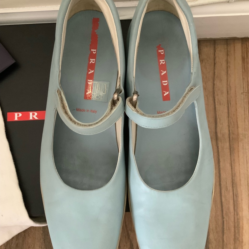 Prada Women's Light Blue Mary Jane Flats